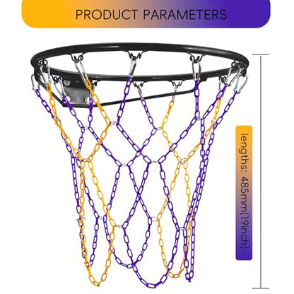 Dakzhou Basketball net, Metal Chain Net Braided Permanent Rust Proof (12 Links), Quick Installation - color: Purple/Yellow