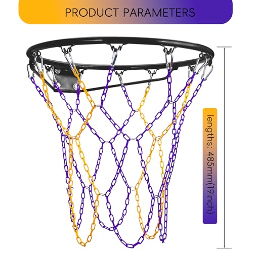 Dakzhou Basketball net, Metal Chain Net Braided Permanent Rust Proof (12 Links), Quick Installation - color: Purple/Yellow