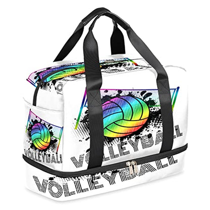 AUUXVA Rainbow Volleyball Sports Gym Duffel Bag with Shoes Compartment, Sport Ball Travel Bag for Men, Women, Boys, Girls, Teens, Overnight, Weekend, Yoga, Workout, Training Handbag