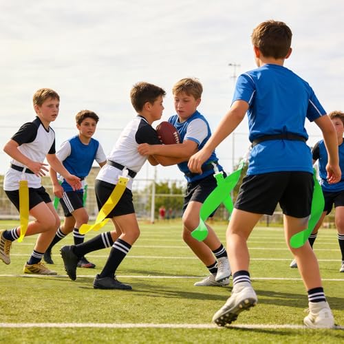 Flag Football Belts, 14 Player Adjustable Flag Football Set with 28 Flags for Youths Adults - Fits Up to 22-46" Waist - color: Yellow, Green