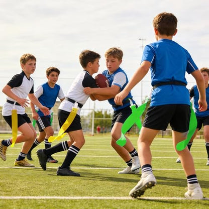 Flag Football Belts, 14 Player Adjustable Flag Football Set with 28 Flags for Youths Adults - Fits Up to 22-46" Waist - color: Yellow, Green