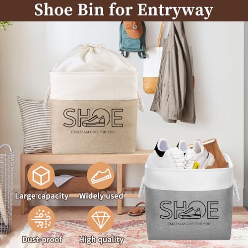 Shoe Basket Organizer, Large Capacity Fabric Entryway Shoe Storage Bin with Handle, Flodable Space-Saving Shoe Basket for Entryway, Hallway, Entryway and Mudroom - color: Khaki, style: Cotton Rope