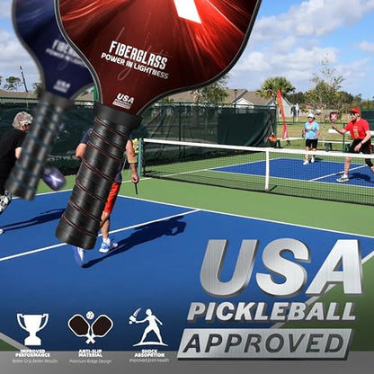 Elongated Pickleball Paddle, Lightweight Pickleball Paddle Set of 4, 4 Fiberglass Paddles & 4 Pickleball Balls & 4 Towel & 4 Grip Tape & Portable Bag, Family & Friends