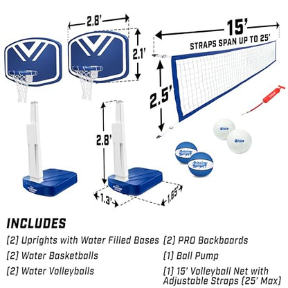 GoSports Splash Hoop 2-in-1 Full Court Pool Basketball & Volleyball Game Set