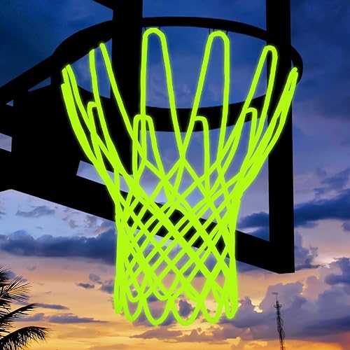 Basketball Net Outdoor, 2025 Upgrade All Weather Anti Whip Basketball Net Replacement -12 Loops - style: Fluorescent Green