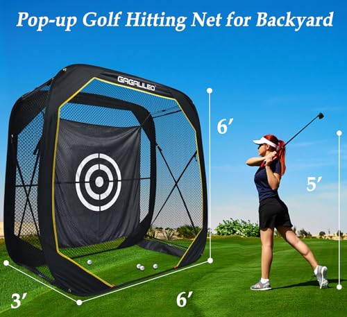 Gagalileo Pop Up Golf Practice Net: 6X6X3FT Hitting Cage with Target Easy Set Up for Backyard Garage Training for Driving Chipping Swing Beginners Enthusiasts