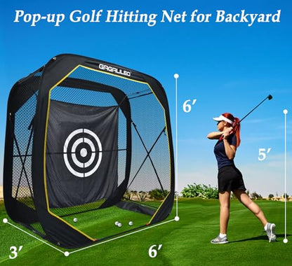 Gagalileo Pop Up Golf Practice Net: 6X6X3FT Hitting Cage with Target Easy Set Up for Backyard Garage Training for Driving Chipping Swing Beginners Enthusiasts