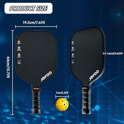 Jefoo Pickleball Paddle Set of 2 - High Performance Lightweight Fiber Glass/Carbon Fiber Material, Good Grip - Sturdy Pickle Ball Paddles for Ultimate Game Experience