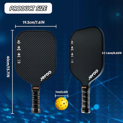 Jefoo Pickleball Paddle Set of 2 - High Performance Lightweight Fiber Glass/Carbon Fiber Material, Good Grip - Sturdy Pickle Ball Paddles for Ultimate Game Experience