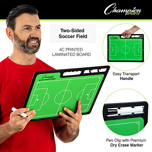 Champion Sports Large & XL Dry Erase Board For Coaching - Whiteboards for Strategizing, Techniques, Plays - 2-Sided Boards with Front Side Full Field - Backside Half Field and Lineup - color: Soccer, style: XL Coaches Board