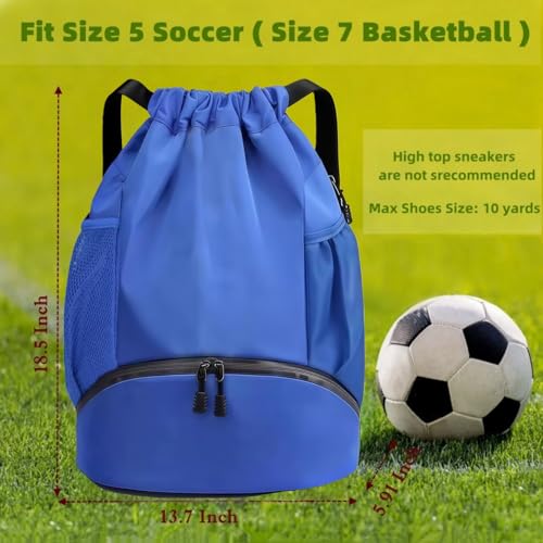Soccer Bags, Waterproof Drawstring Gym Backpack for Baskestball Rugby Volleyball Yoga, Large Capacity Sports Bag - color: Blue