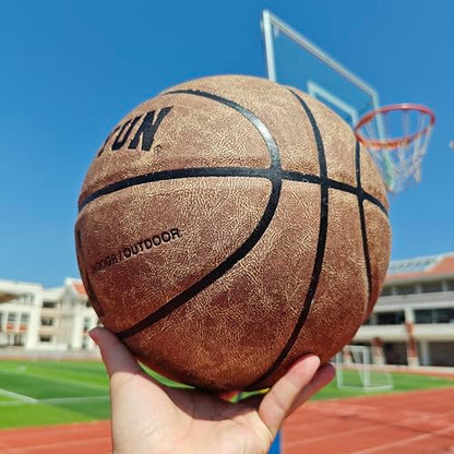 Professional Top-Grain Cowhide Basketball, Indoor Game Leather Ball for Competition & Training - color: Brown
