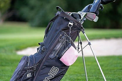 Club Scrub Golf Club and Golf Ball Cleaning Bag, Waterproof Clean Face Technology Liner, Detachable Clip, Machine Washable, Cleans Club Grooves, Dry Exterior (Neoprene or Microfiber Option Available) - color: Pink, style: Microfiber Pro