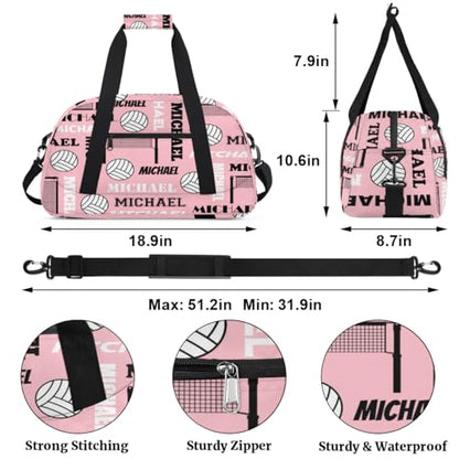 Custom Volleyball Gym Bag Duffel Bag for Women Men, Personalized Name Sport Bag Overnight Bags Customized Travel Weekender Bag, Pinks - color: Pinks