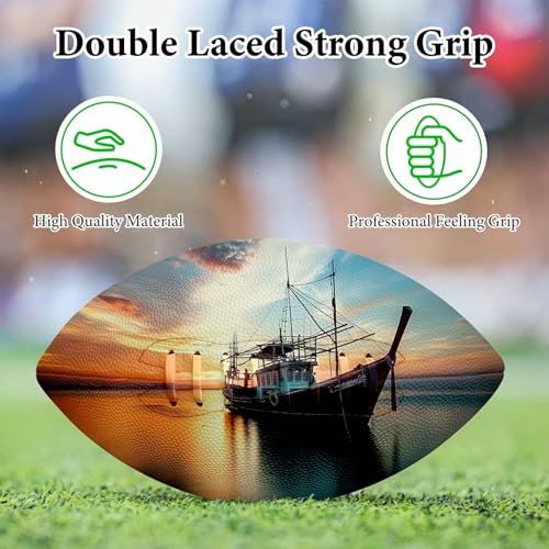 American Football, Official Size 11.9 x 7.3 Inch, Premium Composite Leather High-Grip Ball with Pro-Style Lacing, Unique Prints for Training, Games & Gifts - color: Boat