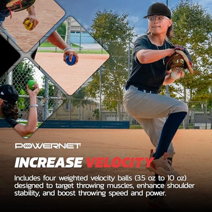 PowerNet Velocity Balls, 4-Pack Training Weighted Baseballs, Softball & Baseball Training Equipment to Increase Velocity & Strength, 3.5 oz-10 oz Sand-Filled Weighted Balls