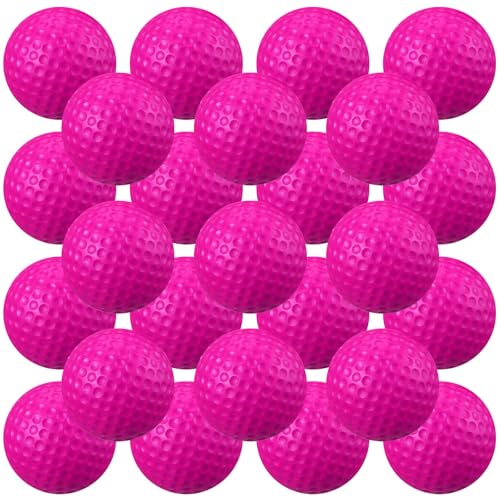 Junkin 24 Pcs Foam Golf Practice Balls Realistic Feel and Flight Training Sport Balls Elastic Soft Foam Golf Balls for Indoor or Outdoor Backyard Training - color: Rose Red
