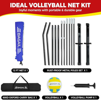 BAGAIL Volleyball Net, 12ft/20ft Portable Volleyball Net for Backyard - Adjustable Height, Heavy-Duty Frame, Freestanding Design - Portable Outdoor/Indoor Volleyball Set with Carry Bag