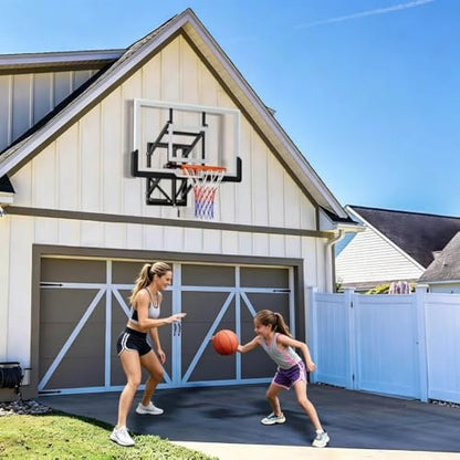 54" Wall Mount Basketball Hoop with Shatterproof PC Backboard, 6.6FT-10FT Height Adjustable, Professional Breakaway Rim & Steel Reinforced Construction, Ideal for Slam Dunks
