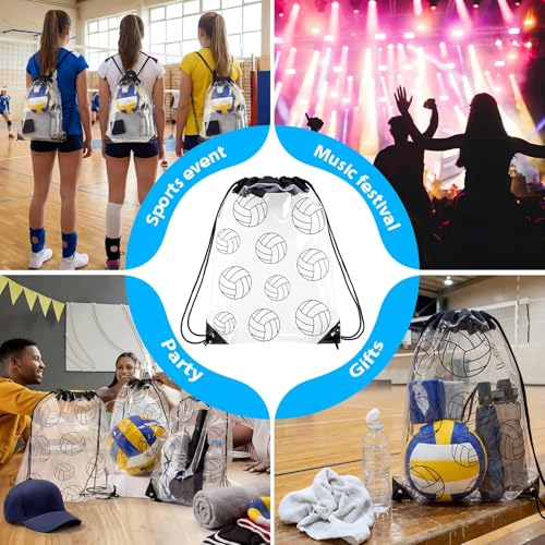 Cholemy 12 Pcs Clear Volleyball Drawstring Bags, 17 x 13 Inch Transparent Sports Volleyball Gift Goodie Bags for Team, Waterproof String Backpacks for Players, Gym, Stadium, Travel - style: Volleyball Style