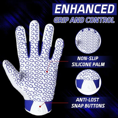 HANDLANDY Youth Football Gloves, Kids Sticky Receiver Gloves,Super Grip Football Glove Best Gift for Boys,Girls - color: White and Blue, size: X-Small-Youth