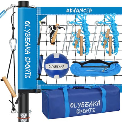 Professional Volleyball Net Set for Outdoor Fun with Adjustable Aluminum Poles, Upgraded Anti-sag Net, PU Volleyball, Boundary Line, Large Carry Bag - color: Blue