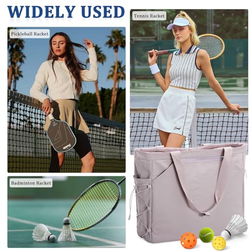 Tennis Gym Bag for Women, Tennis Tote Bag with Shoe Compartment & Wet Pocket, Tennis Racket Bag Holds 2-4 Rackets, Weekend Bag with Laptop Compartment for Men & Women - color: Purple