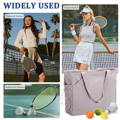 Tennis Gym Bag for Women, Tennis Tote Bag with Shoe Compartment & Wet Pocket, Tennis Racket Bag Holds 2-4 Rackets, Weekend Bag with Laptop Compartment for Men & Women - color: Purple