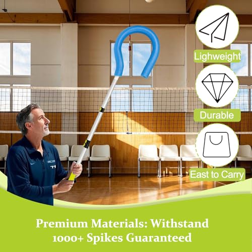 Volleyball Spike Trainer with Adjustable Pole, Volleyball Hitting Trainer with Question Mark Hook,Double Handed-Bead,Hanging Volleyball Training Belt and Volleyball Spike Assist Strap(No Ball)