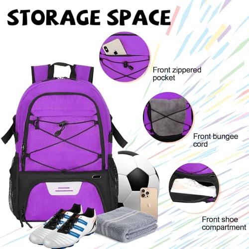 Goloni Basketball Backpack Bag,35L Basketball Bag with with Separate Ball & Shoe Compartments,Large Sports Bag for Basketball - color: purple