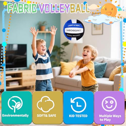 Soft Volleyball for Indoor Practice-Super Soft & Silent Fabric Indoor Volleyball Lightweight for Kids Youth Beginners, Perfect for House Training Practice Games(Deflated,with Pump)