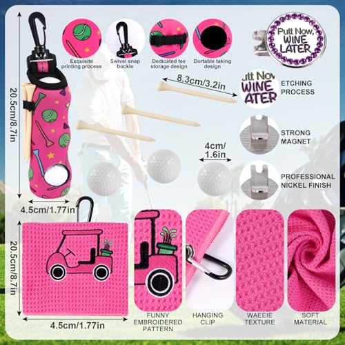 SAIWEILAI ONLINE 12 Pieces Golf Gifts for Women Golfers Christmas Gifts Set with Funny Golfing Can Glass Socks Towel Makeup Bag Hat Clip Bag Ball and Tee Holder - style: Women