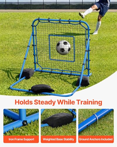 VEVOR Soccer Rebounder Net, Quick-Switch Angle Soccer Goal Rebounder for Control, Passing Practice, Heavy-Duty Iron Frame & PE Net, Easy Setup Ball Training Equipment for Teens&Adults - size: 3.7x3.7FT