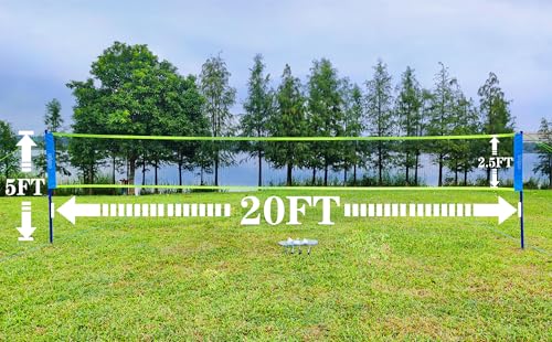 Zdgao Badminton Sets for Backyard, Portable Badminton Net with Tension Adjuster, Badminton Racket Set of 4, 3 Nylon Shuttlecocks, Boundary Line and Carry Bag for Backyard Beach Family Games - color: BLUE&GREEN