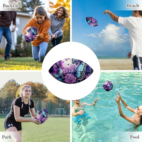 American Football, Official Size 11.9 x 7.3 Inch, Premium Composite Leather High-Grip Ball with Pro-Style Lacing, Unique Prints for Training, Games & Gifts - color: Purple Rose Moon