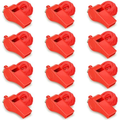 Red Emergency Whistles with Lanyard, Loud Crisp Sound Plastic Whistles Bulk Ideal for Outdoor Sport，Lifesaving，and Officials