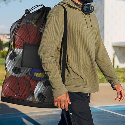 Extra Large Sports Ball Bag, Heavy Duty Breathable Mesh Storage Bag, 40" x 30" Hold 10-12 Soccer Basketball Football, Adjustable Shoulder Strap, Ideal for Coaches, Team, Swimming Gear - style: Zipper Pocket