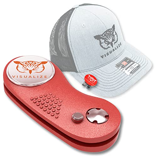 VISUALIZE Elite Switchblade Golf Divot Repair Tool Set with Ball Marker - Sturdy Anodized Aluminum - Perfect Golf Accessory Gift - color: Raptor Red