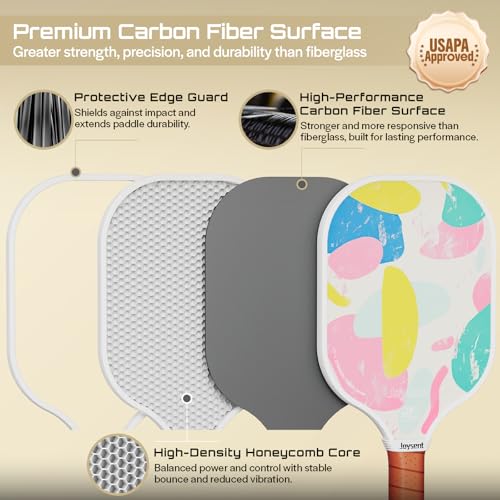Pickleball Paddles Set, USAPA Approved Carbon Fiber Pickleball Set of 2 with Beginner Pickleball Rackets, Indoor Outdoor Pickle Balls for Adults Men Women, JT-1 - color: Mellow