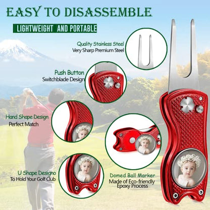 ubmpj Custom Golf Divot Tool Kits with Ball Markers, Personalized Foldable Divot Tool with Your Photo/Logo Multi-Colors/Markers Pop-up Button for Golfers