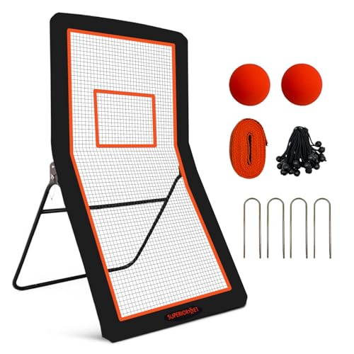 4x7FT Lacrosse Rebounder,Volleyball Training Equipment,Bouced Back Net in Different Angels with 2 Lacrosse Balls for Backyard Practice