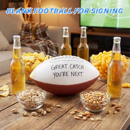 Halloscume 11.02in Blank Autograph Football Size 9 White Football with 1 Brown and 3 White Panels for Signature Autographs Customized Trophy Rugby Game Wedding Garter Toss