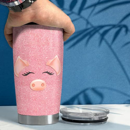 SANDJEST Pig Tumbler Glitter 20oz Tumblers with Lid Gift for Women Girl Daughter Sister Animal Lovers Christmas Birthday - color: Pink
