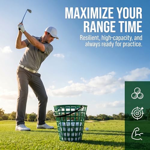 Heavy Duty Golf Ball Field Basket, Golf Tennis Ball Container with Handle Ball Holder Contain Storage Basket Transport Basket Stadium Accessories - Contains, Holds 100 Balls