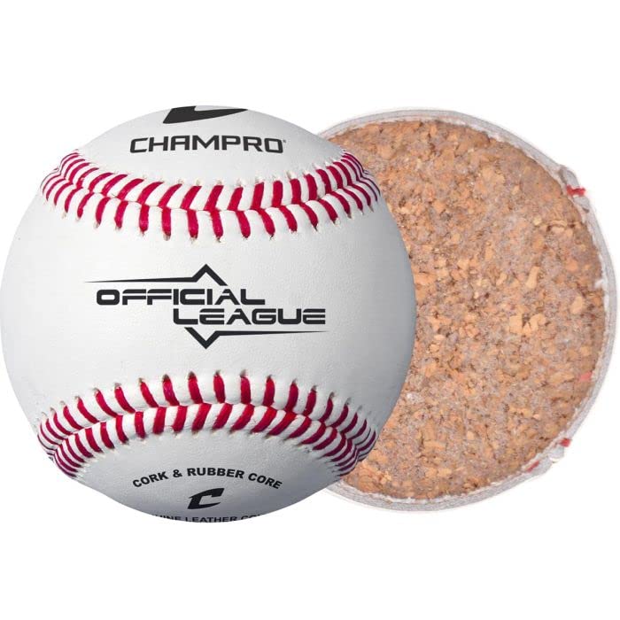 CHAMPRO CBB-40 Genuine Leather Cover Baseballs in an Optic Blue Bucket – 30 Balls and one Rods Can Sleeve Included
