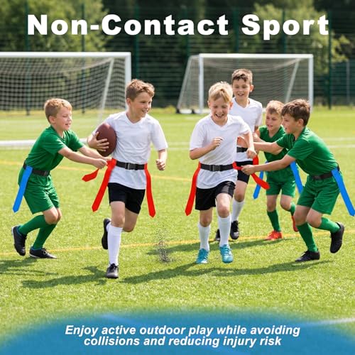 CHERAINTI Flag Football Belts Set, 14 Players Adjustable Extended Youth Flag Football Set for Kids, Teens & Adults, Ideal for Team Training and Outdoor Games, Includes Cones, Whistles & Carry Bag