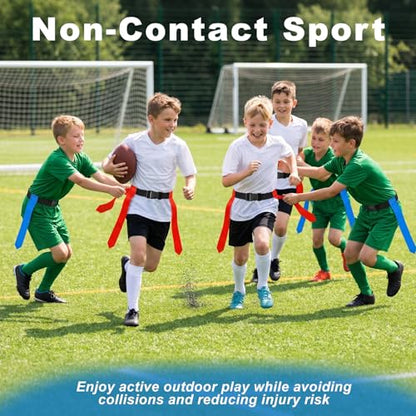 CHERAINTI Flag Football Belts Set, 14 Players Adjustable Extended Youth Flag Football Set for Kids, Teens & Adults, Ideal for Team Training and Outdoor Games, Includes Cones, Whistles & Carry Bag