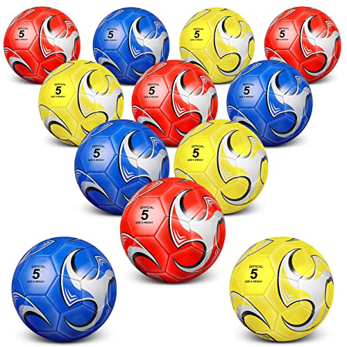 Lenwen 12 Pcs Soccer Balls with Pump Bulk Official Size 5 4 3 Kids Teens Adult Indoor Outdoor Sports Soccer Gift for Play Training Gift Party Back to School - size: Size 4, style: Classic Style
