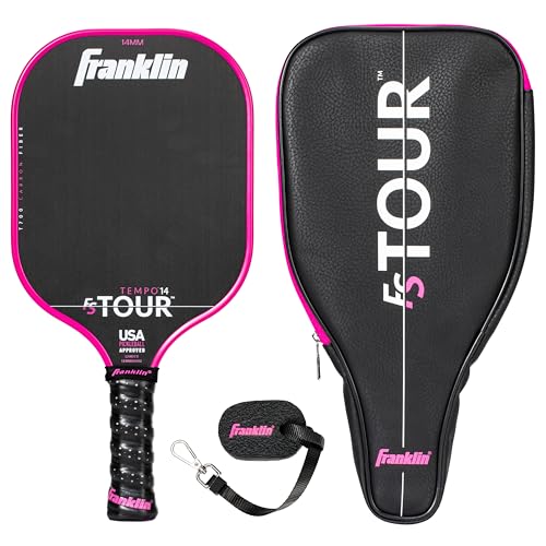 Franklin Sports Pro Pickleball Paddle Set - FS Tour Series Carbon Fiber Paddle, Cover + Eraser - 14mm + 16mm - color: Pink, size: Tempo - 14mm