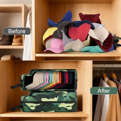 GERMUN Hard baseball hat case, Hat Carrier Travel Case with Adjustable Shoulder Strap, Hat cap case for 12 Baseball Caps - Perfect for Traveling & At-Home Storage (Camo Green) - color: 12 Camo Green2